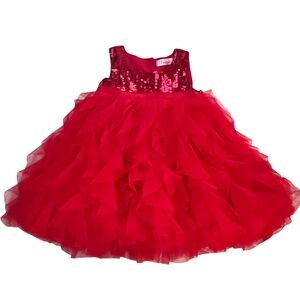Girls Red Tulle Sequin Christmas Party Dress 18-24